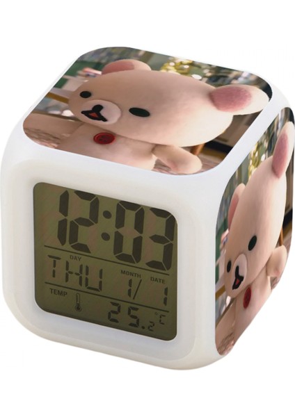 7 Renkli LED Kare Dijital Alarmlı Saat - Beyaz (Yurt Dışından)