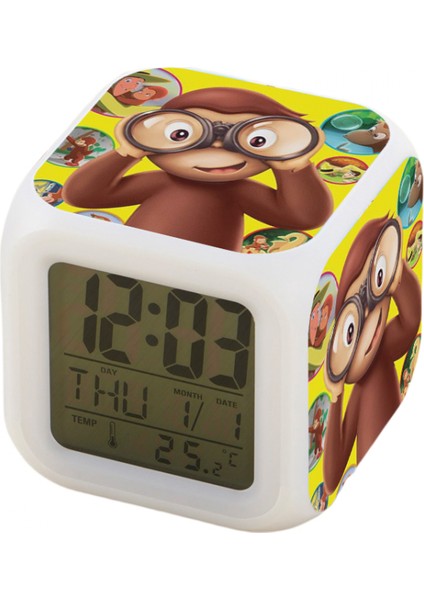 7 Renkli LED Kare Dijital Alarmlı Saat - Beyaz (Yurt Dışından)