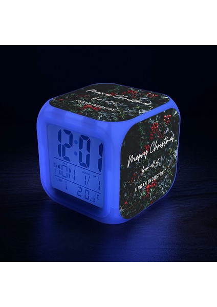 7 Renkli LED Kare Dijital Alarmlı Saat - Beyaz (Yurt Dışından)