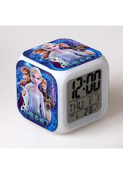 7 Renkli LED Kare Dijital Alarmlı Saat - Beyaz (Yurt Dışından)