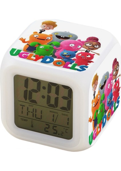 7 Renkli LED Kare Dijital Alarmlı Saat - Beyaz (Yurt Dışından)