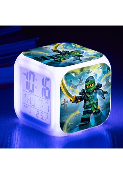 7 Renkli LED Kare Dijital Alarmlı Saat - Beyaz (Yurt Dışından)