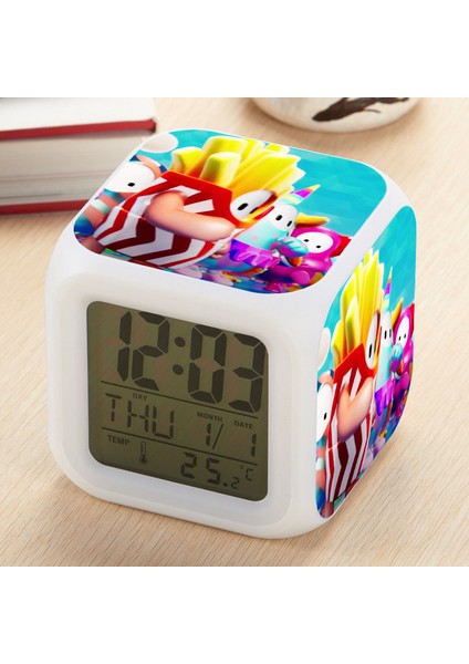 7 Renkli LED Kare Dijital Alarmlı Saat - Beyaz (Yurt Dışından)