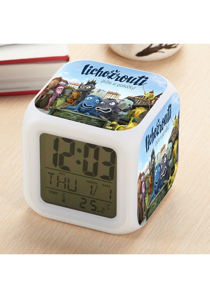 7 Renkli LED Kare Dijital Alarmlı Saat - Beyaz (Yurt Dışından)