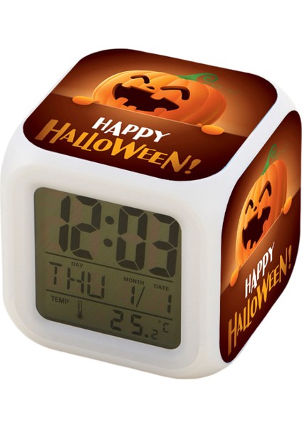 7 Renkli LED Kare Dijital Alarmlı Saat - Beyaz (Yurt Dışından)