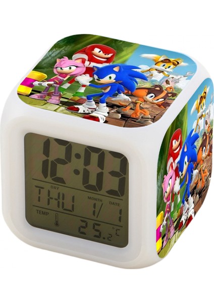 7 Renkli LED Kare Dijital Alarmlı Saat - Beyaz (Yurt Dışından)