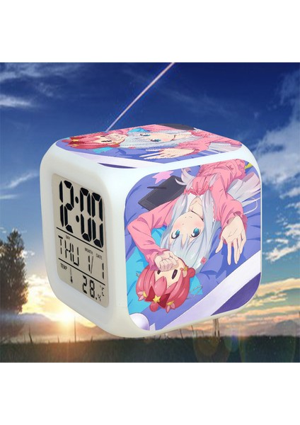 7 Renkli LED Kare Dijital Alarmlı Saat - Beyaz (Yurt Dışından)