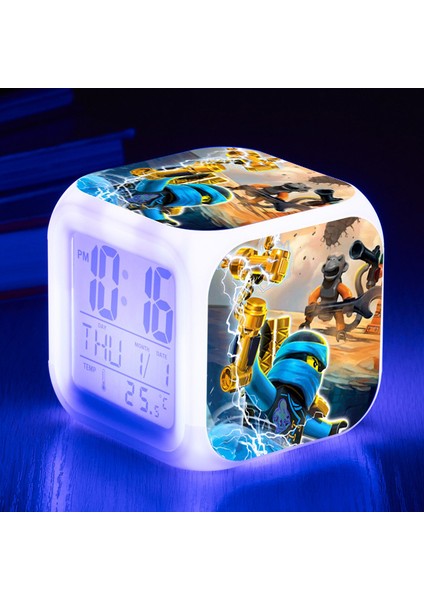 7 Renkli LED Kare Dijital Alarmlı Saat - Beyaz (Yurt Dışından)
