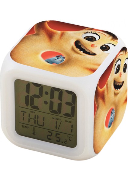 7 Renkli LED Kare Dijital Alarmlı Saat - Beyaz (Yurt Dışından)