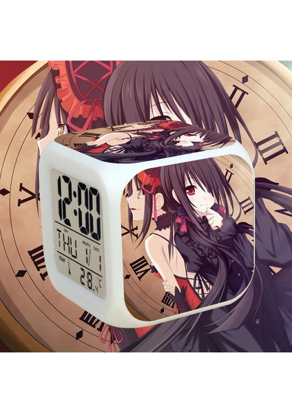 7 Renkli LED Kare Dijital Alarmlı Saat - Beyaz (Yurt Dışından)