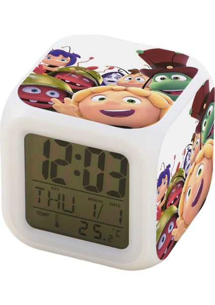 7 Renkli LED Kare Dijital Alarmlı Saat - Beyaz (Yurt Dışından)