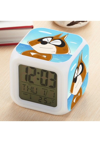 7 Renkli LED Kare Dijital Alarmlı Saat - Beyaz (Yurt Dışından)