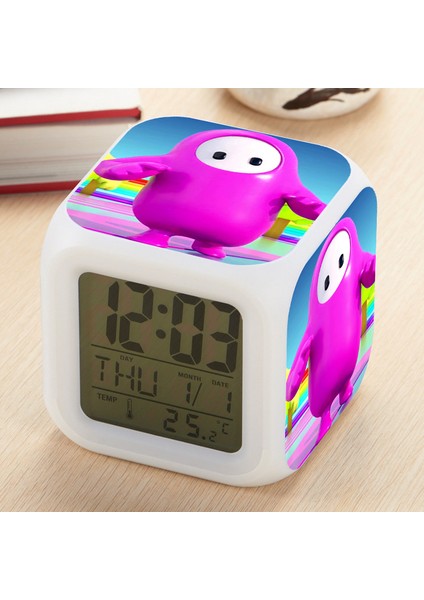 7 Renkli LED Kare Dijital Alarmlı Saat - Beyaz (Yurt Dışından)