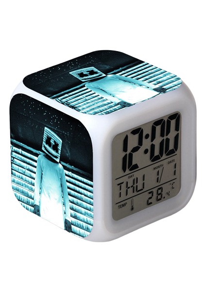 7 Renkli LED Kare Dijital Alarmlı Saat - Beyaz (Yurt Dışından)