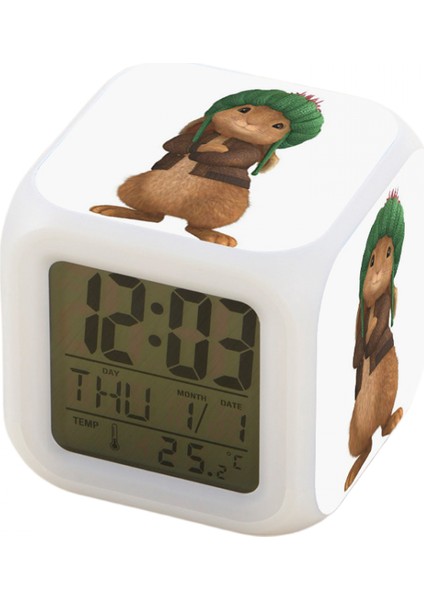 7 Renkli LED Kare Dijital Alarmlı Saat - Beyaz (Yurt Dışından)