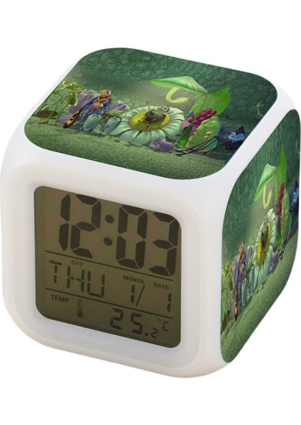 7 Renkli LED Kare Dijital Alarmlı Saat - Beyaz (Yurt Dışından)