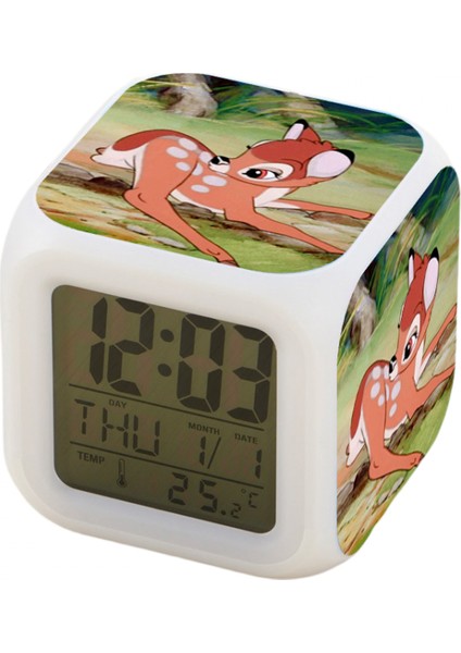 7 Renkli LED Kare Dijital Alarmlı Saat - Beyaz (Yurt Dışından)