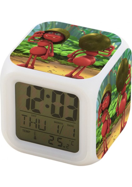 7 Renkli LED Kare Dijital Alarmlı Saat - Beyaz (Yurt Dışından)