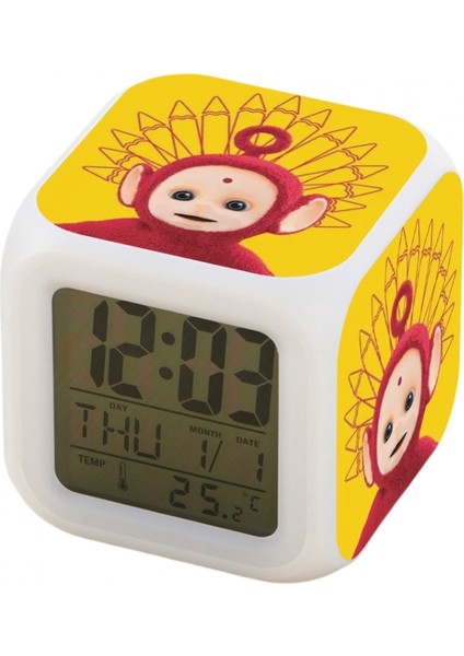 7 Renkli LED Kare Dijital Alarmlı Saat - Beyaz (Yurt Dışından)