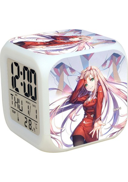 7 Renkli LED Kare Dijital Alarmlı Saat - Beyaz (Yurt Dışından)