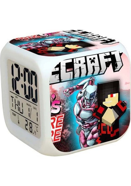 7 Renkli LED Kare Dijital Alarmlı Saat - Beyaz (Yurt Dışından)