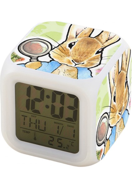 7 Renkli LED Kare Dijital Alarmlı Saat - Beyaz (Yurt Dışından)