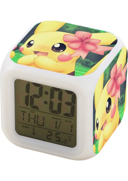 7 Renkli LED Kare Dijital Alarmlı Saat - Beyaz (Yurt Dışından)