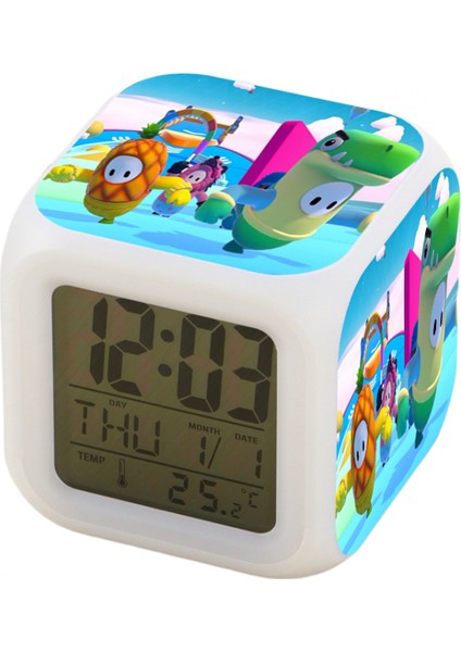 7 Renkli LED Kare Dijital Alarmlı Saat - Beyaz (Yurt Dışından)