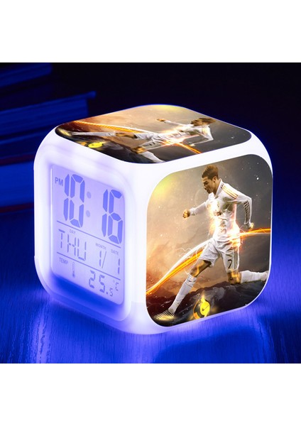 7 Renkli LED Kare Dijital Alarmlı Saat - Beyaz (Yurt Dışından)