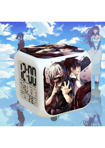 7 Renkli LED Kare Dijital Alarmlı Saat - Beyaz (Yurt Dışından)