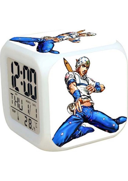 7 Renkli LED Kare Dijital Alarmlı Saat - Beyaz (Yurt Dışından)
