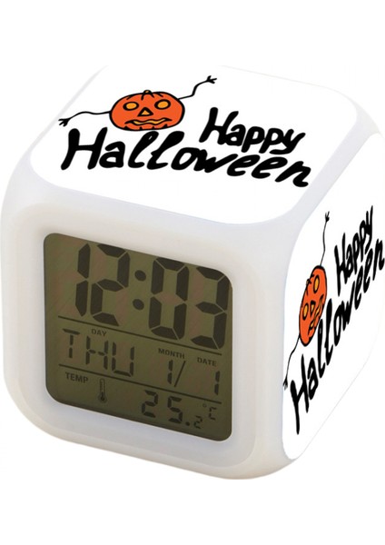 7 Renkli LED Kare Dijital Alarmlı Saat - Beyaz (Yurt Dışından)