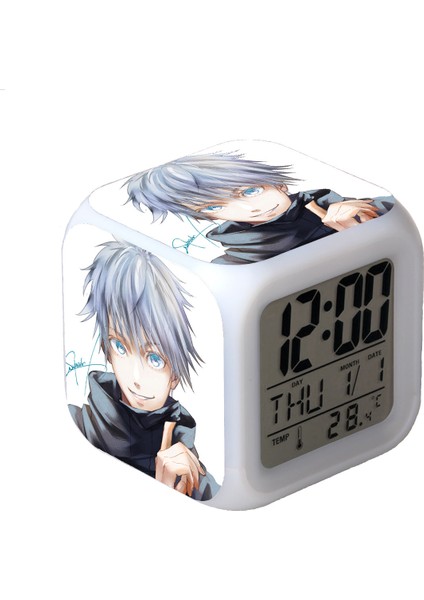 7 Renkli LED Kare Dijital Alarmlı Saat - Beyaz (Yurt Dışından)