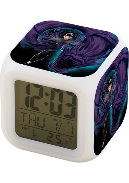 7 Renkli LED Kare Dijital Alarmlı Saat - Beyaz (Yurt Dışından)