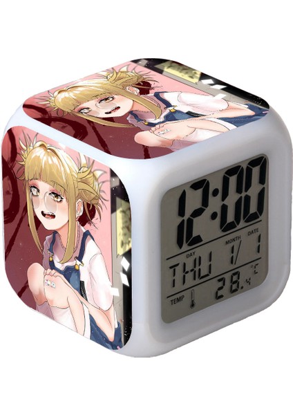 7 Renkli LED Kare Dijital Alarmlı Saat - Beyaz (Yurt Dışından)