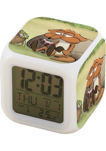 7 Renkli LED Kare Dijital Alarmlı Saat - Beyaz (Yurt Dışından)