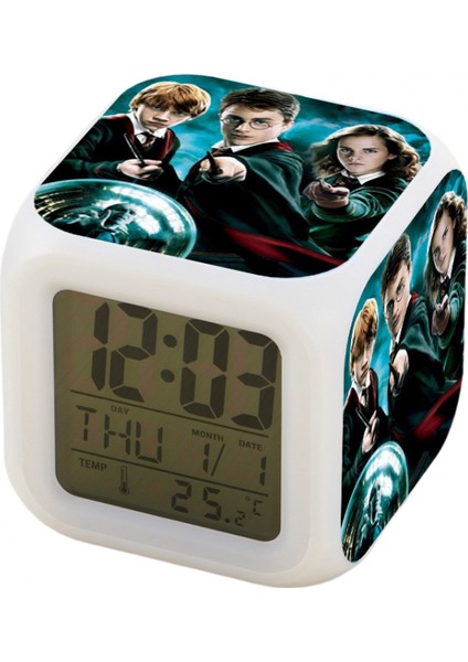 7 Renkli LED Kare Dijital Alarmlı Saat - Beyaz (Yurt Dışından)