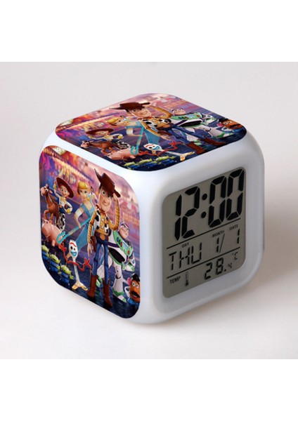 7 Renkli LED Kare Dijital Alarmlı Saat - Beyaz (Yurt Dışından)
