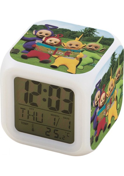 7 Renkli LED Kare Dijital Alarmlı Saat - Beyaz (Yurt Dışından)