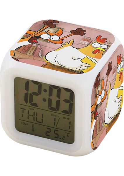 7 Renkli LED Kare Dijital Alarmlı Saat - Beyaz (Yurt Dışından)