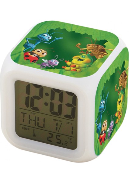 7 Renkli LED Kare Dijital Alarmlı Saat - Beyaz (Yurt Dışından)