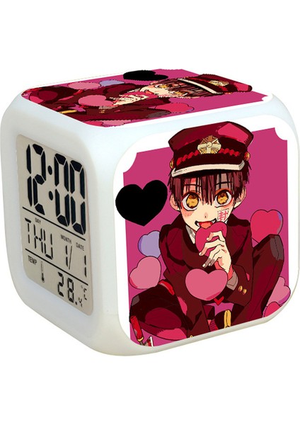 7 Renkli LED Kare Dijital Alarmlı Saat - Beyaz (Yurt Dışından)