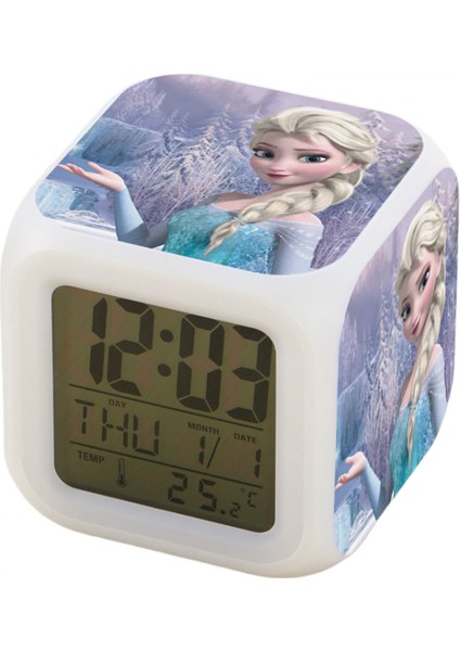 7 Renkli LED Kare Dijital Alarmlı Saat - Beyaz (Yurt Dışından)