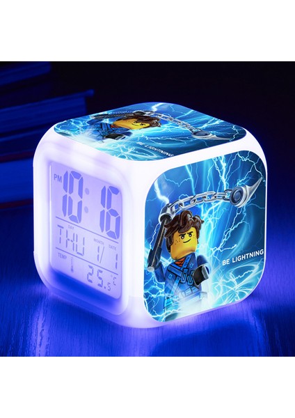 7 Renkli LED Kare Dijital Alarmlı Saat - Beyaz (Yurt Dışından)