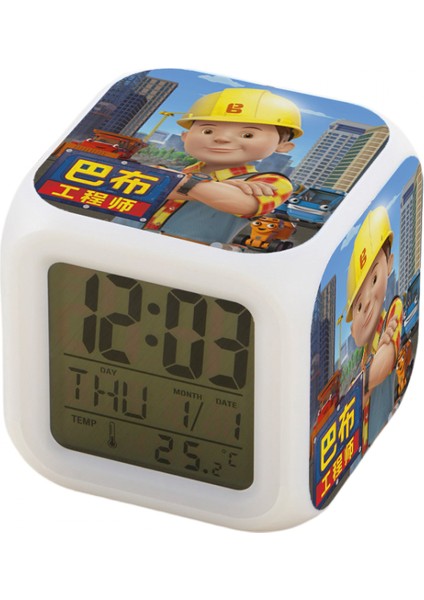 7 Renkli LED Kare Dijital Alarmlı Saat - Beyaz (Yurt Dışından)