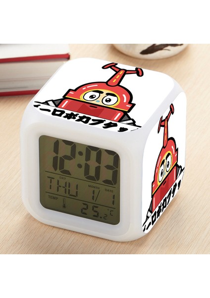 7 Renkli LED Kare Dijital Alarmlı Saat - Beyaz (Yurt Dışından)