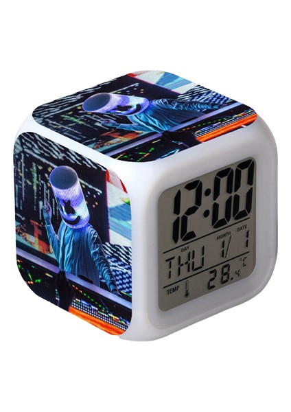 7 Renkli LED Kare Dijital Alarmlı Saat - Beyaz (Yurt Dışından)