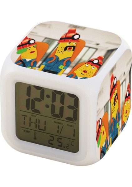 7 Renkli LED Kare Dijital Alarmlı Saat - Beyaz (Yurt Dışından)