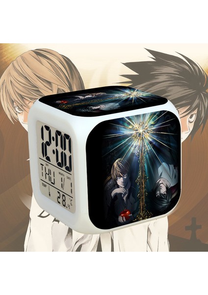 7 Renkli LED Kare Dijital Alarmlı Saat - Beyaz (Yurt Dışından)