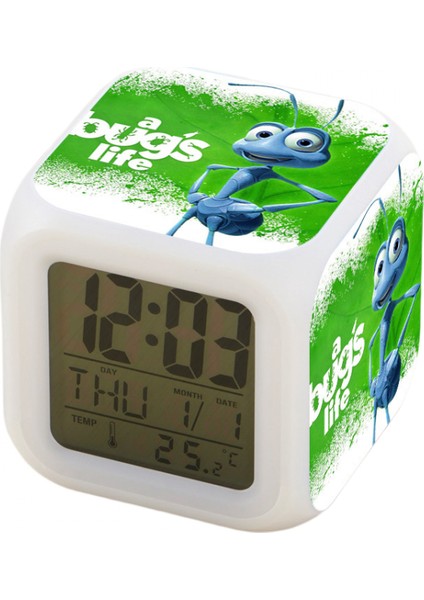 7 Renkli LED Kare Dijital Alarmlı Saat - Beyaz (Yurt Dışından)